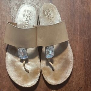 Pedro Garcia Metallic Sandals with Crystal Detail